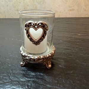 Brighton Silver Heart Glass Candle Holder